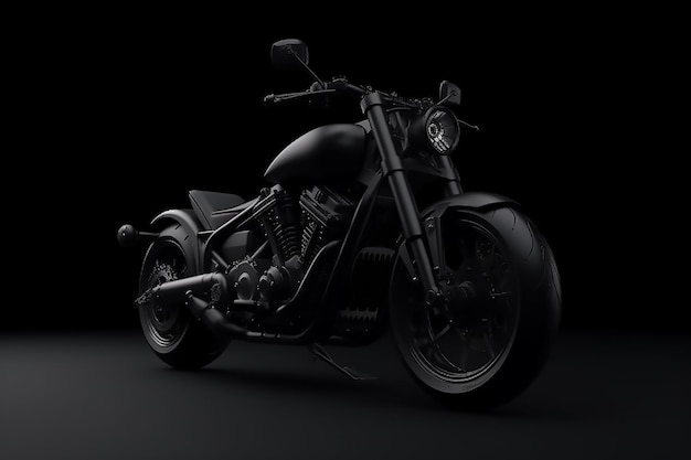 A black motorcycle is in the dark with the word harley on the front.