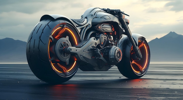 Черный мотоцикл реалистичный рендеринг анаморфотного искусства