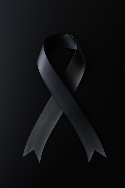 Photo black mourning ribbon with a dark background