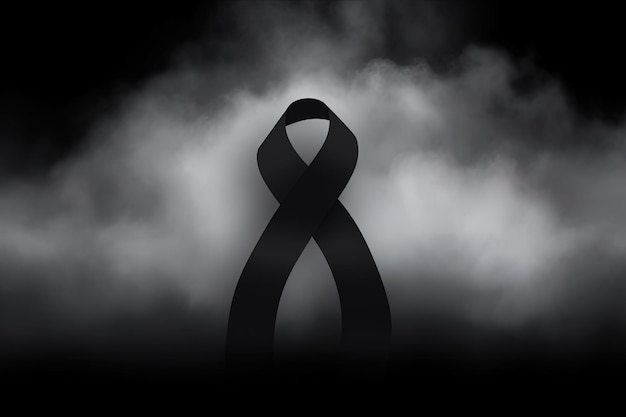 Photo black mourning ribbon with a dark smoke background