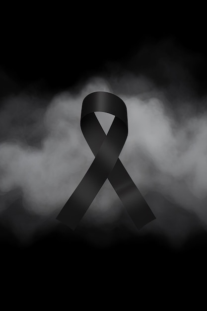 Black mourning ribbon with a dark smoke background