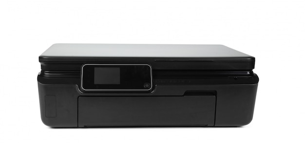 Black multi function printer isolated against a white 