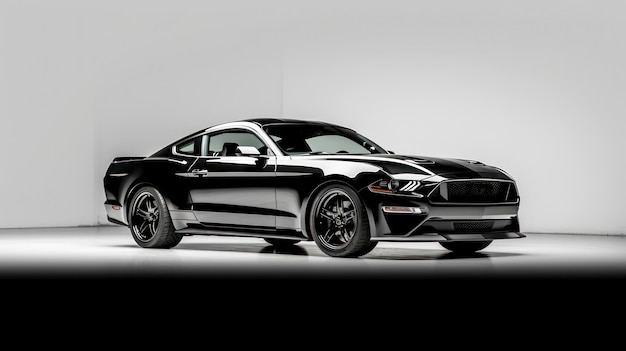 Black muscle car in studio