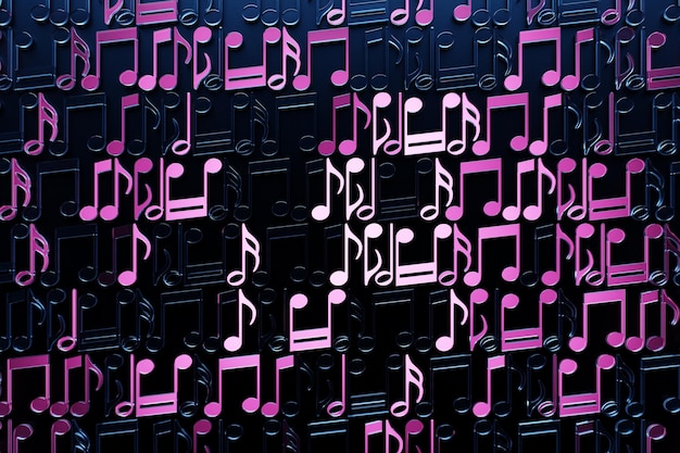 Black music sheet background with pink drawn notes simple\
cartoon design 3d illustration