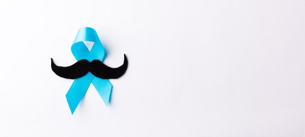 Black mustache paper and light blue ribbon