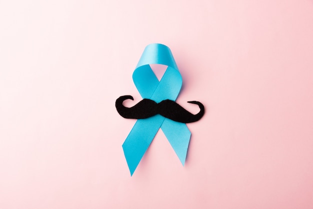 Black mustache paper and light blue ribbon