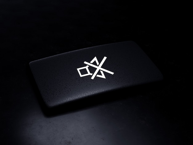 Black mute button on dark surface, 3d render