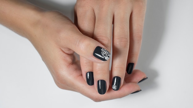 Black nails with nail art