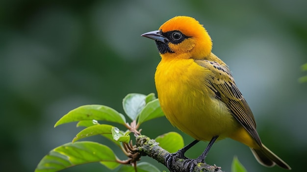 A black naped oriole is perching on a tree branch