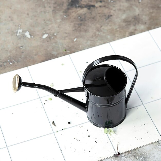 black new watering can for gardening