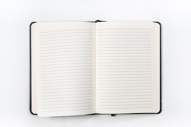 Black notebook on white background with clipping path