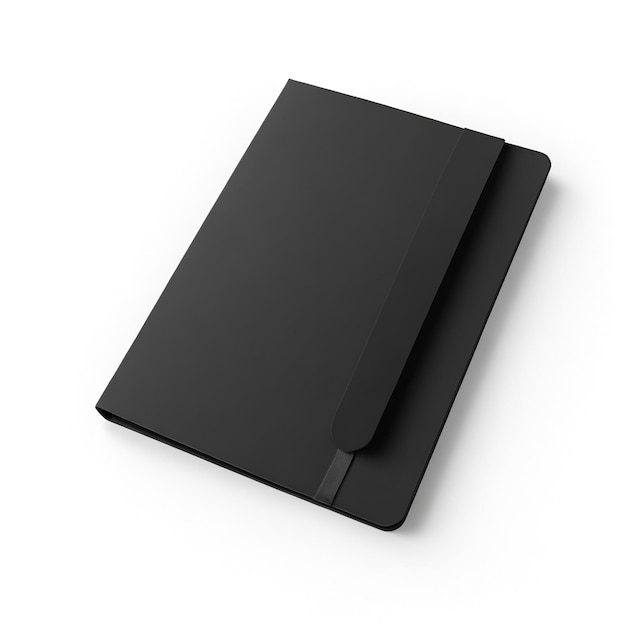 A Black notepad with crisp defined shadow on a clean white background