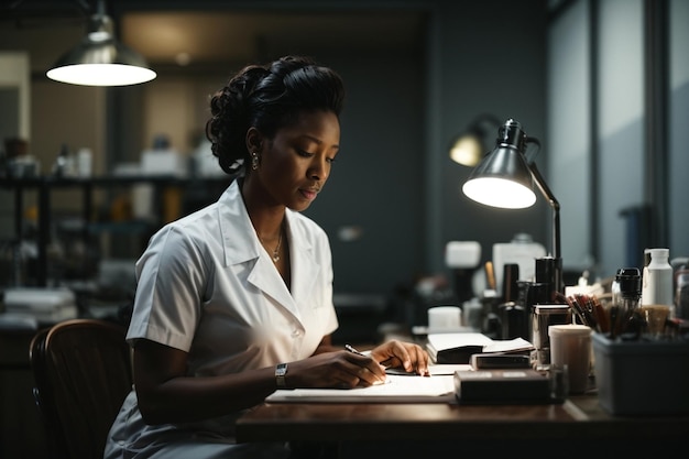 Black nurse at their workspace