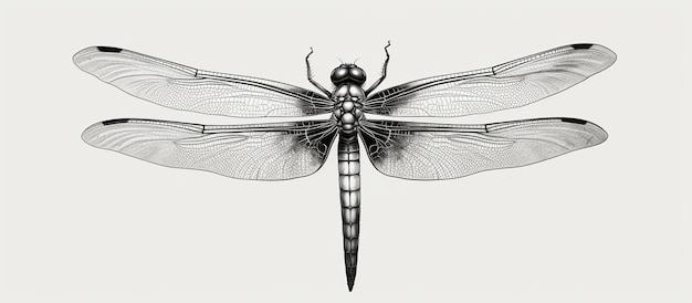 Photo black odonata dragonfly line drawing illustration