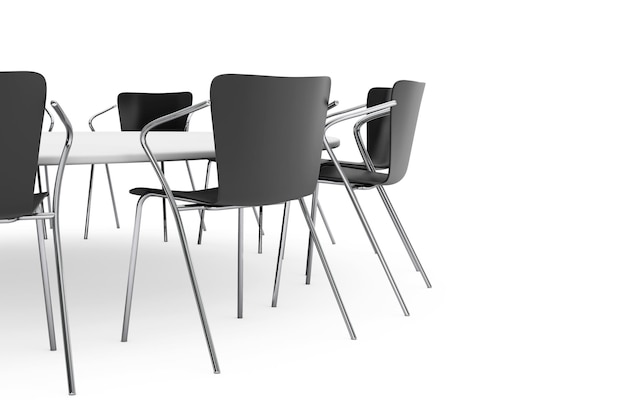 Photo black office chairs and conference round table on a white background