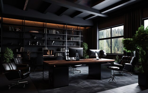 Black office interior