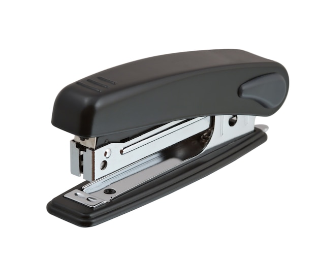 Black office stapler isolated on white