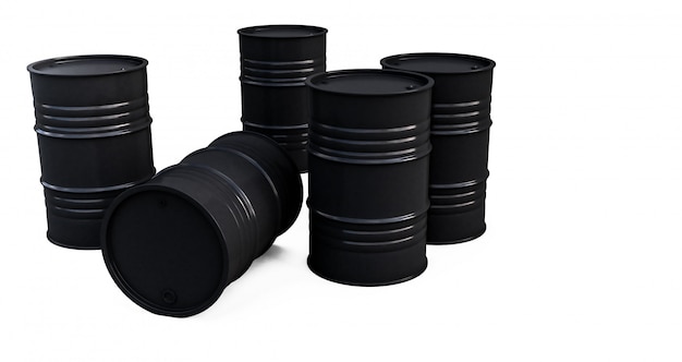 Black oil barrels on white background. 3D render
