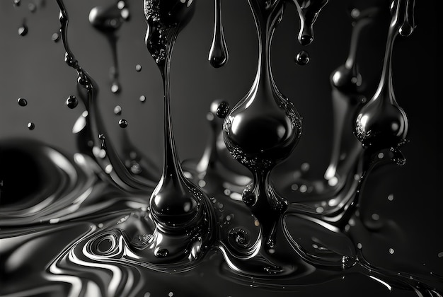 Фото Черная нефть жидкие капли и брызги абстрактный фон generative ai