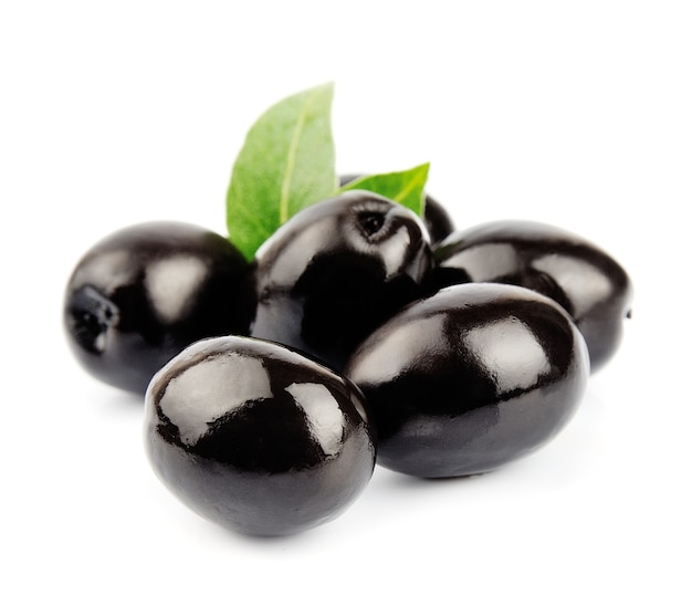 Black olives on a white background