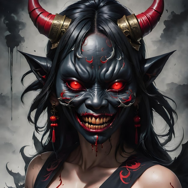 Foto una donna con la maschera nera oni