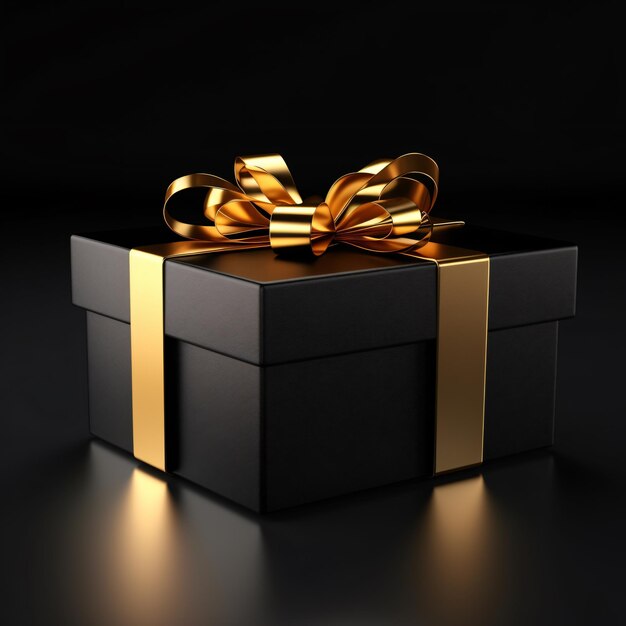 Black opened empty gift box with golden ribbon