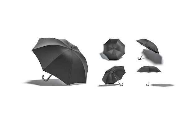 Black opened umbrella mockup Autumn accessory for raining protect mock up Automatic umbrela