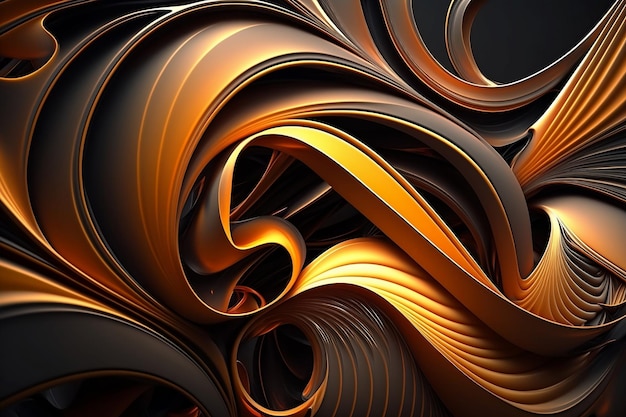 A black and orange abstract background with a swirly design.