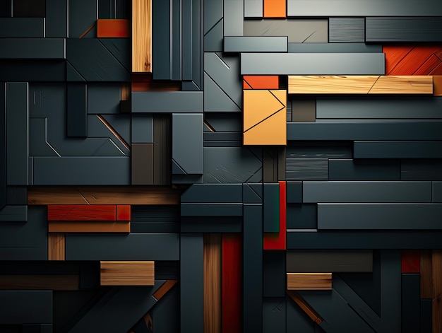 Photo a black and orange abstract wallpaper with wooden accents generative ai