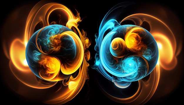 A black and orange background with a blue and orange fire and smoke.