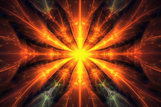 A black and orange background with a yellow starburst in the middle