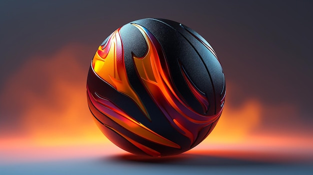 A black and orange ball with a flame background