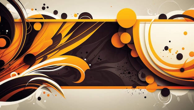 A black and orange banner with a white and orange design.