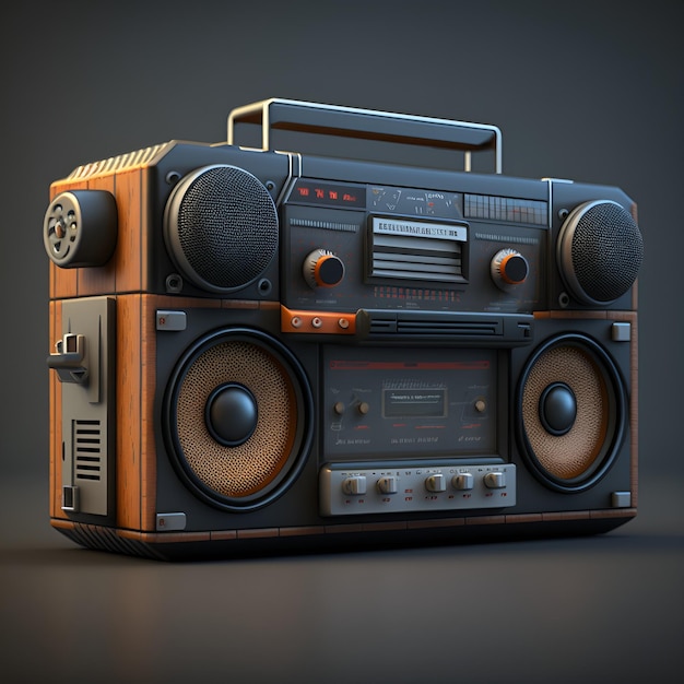 A black and orange boombox with a cd player on the front.