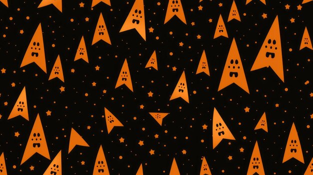 Photo a black and orange pattern with ghosts and stars on it