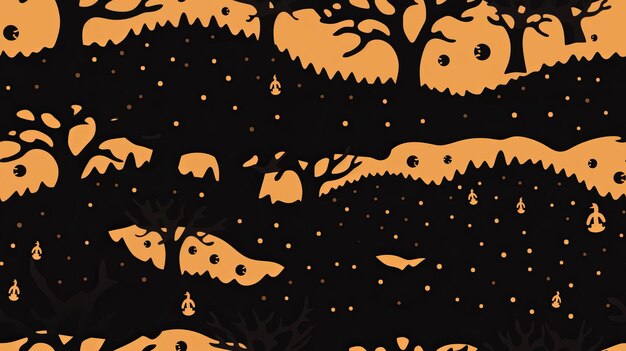 Photo a black and orange pattern with trees and pumpkins