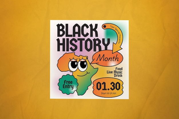 Black Orange Quirky Illustration Black History Month Social Media Post
