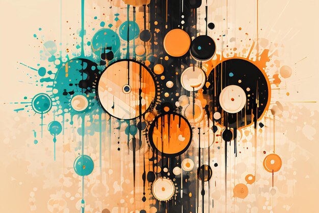 Black orange theme round bubble dripping watercolor ink design background wallpaper illustration