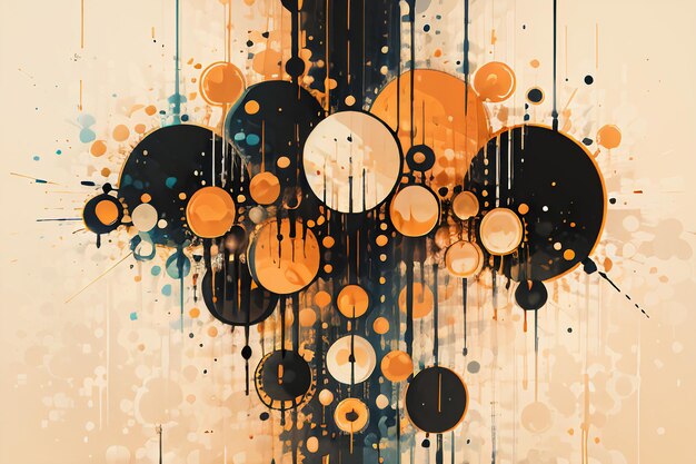 Black orange theme round bubble dripping watercolor ink design background wallpaper illustration