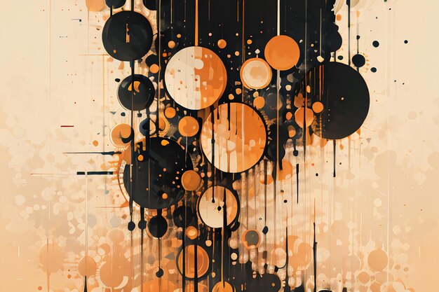 Black orange theme round bubble dripping watercolor ink design background wallpaper illustration