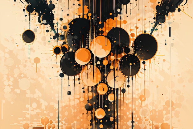 Black orange theme round bubble dripping watercolor ink design background wallpaper illustration