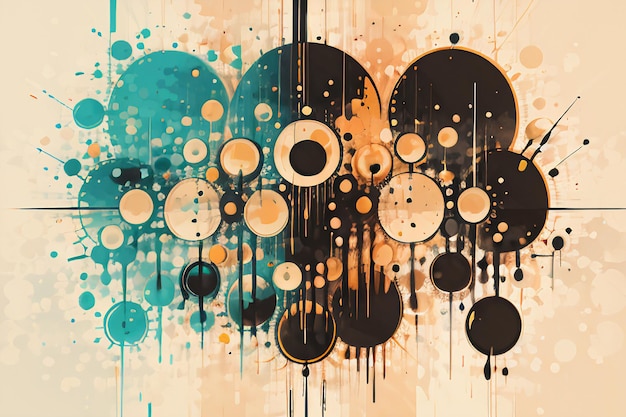 Black orange theme round bubble dripping watercolor ink design background wallpaper illustration