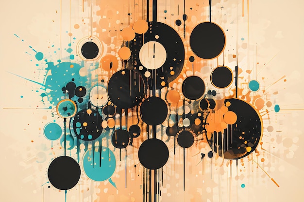 검은 오렌지 테마 둥근 거품 떨어지는 수채화 잉크 디자인 배경 벽지 그림