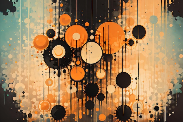 Black orange theme round bubble dripping watercolor ink design background wallpaper illustration