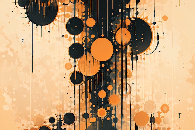 Black orange theme round bubble dripping watercolor ink design background wallpaper illustration