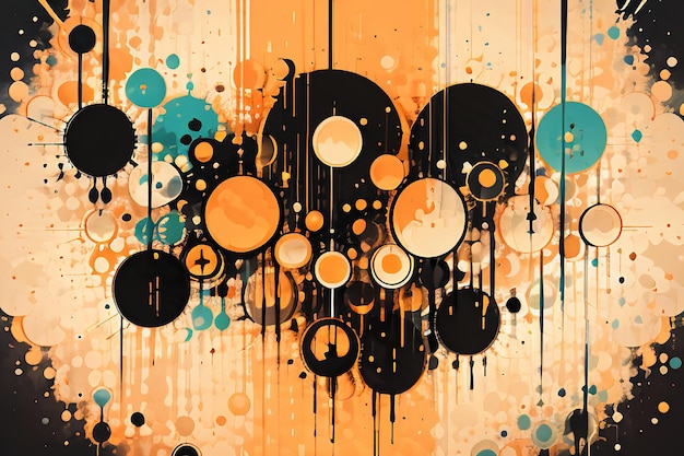 Black orange theme round bubble dripping watercolor ink design background wallpaper illustration