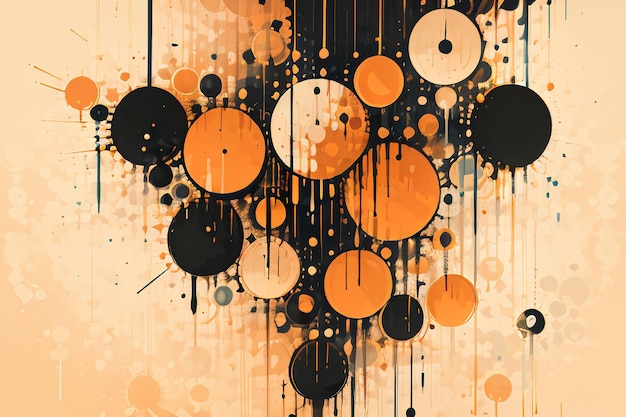 Black orange theme round bubble dripping watercolor ink design background wallpaper illustration