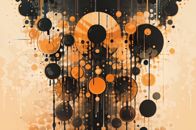 Black orange theme round bubble dripping watercolor ink design background wallpaper illustration