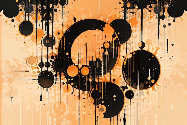 Photo black orange theme round bubble dripping watercolor ink design background wallpaper illustration