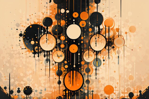 Black orange theme round bubble dripping watercolor ink design background wallpaper illustration